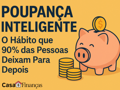 Cofrinho rosa com moedas douradas simbolizando o hábito da poupança inteligente e a importância de guardar dinheiro.