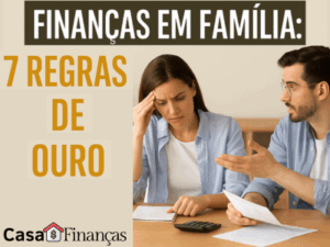 Família reunida à mesa organizando contas e orçamento, representando harmonia e planejamento nas finanças familiares.