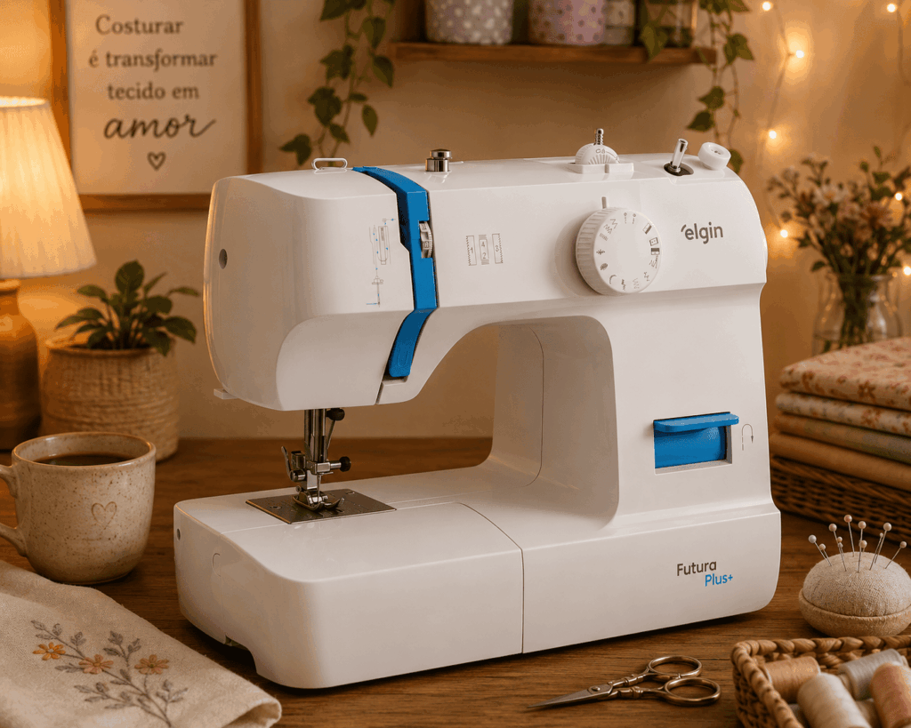 Máquina de Costura Doméstica Jx-2052 Portátil Futura Plus 12 pontos Elgin