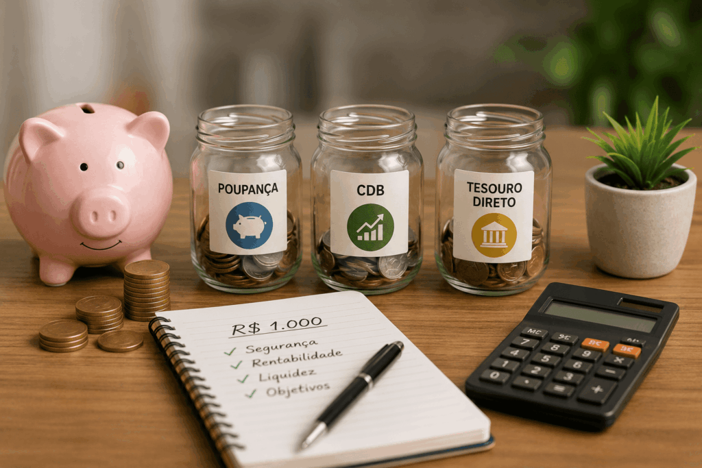 Onde Investir R$ 1.000 - Poupança - CDB ou Tesouro