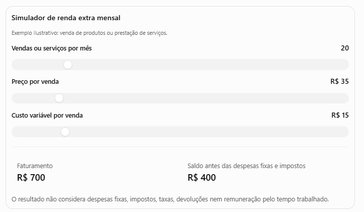 Simulador de renda extra mensal